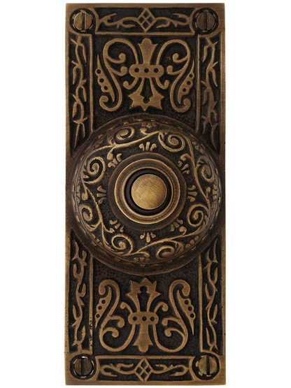 Large Victorian Solid-Brass Doorbell Button in Antique Brass.